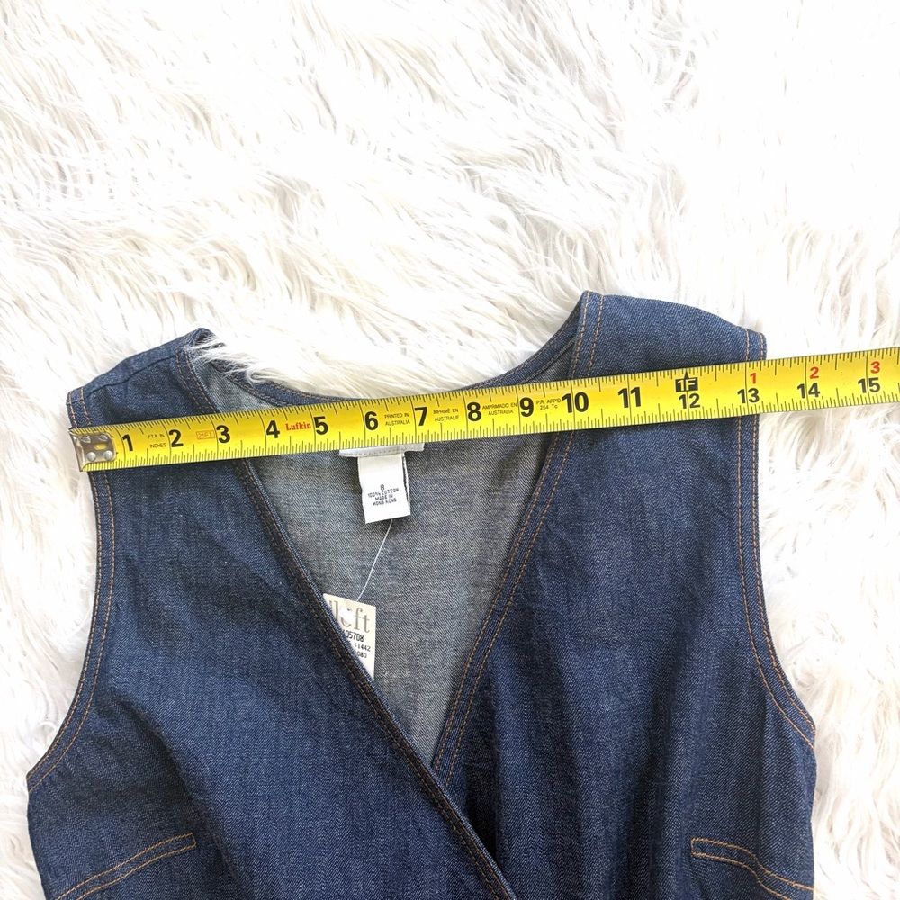LOFT Dark Blue Denim Sleeveless V neck Wrap Midi Dress Size 8 NWT - Picture 3 of 9